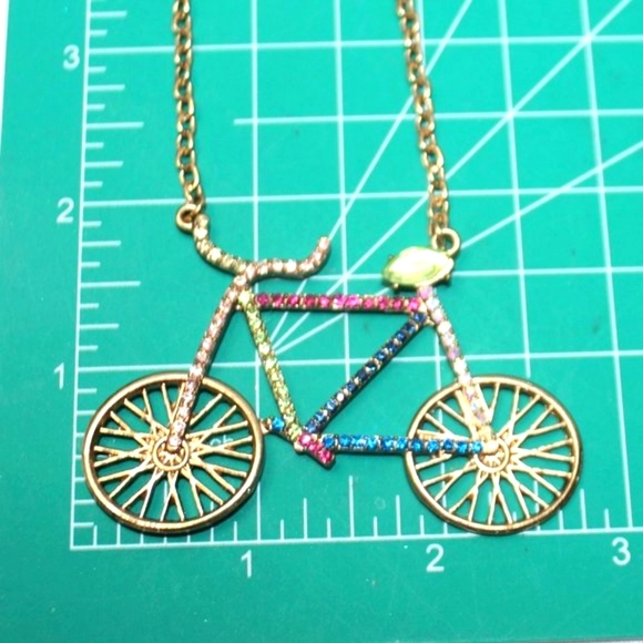 Bicycle Rhinestone Gold Tone Pendant - Picture 7 of 11